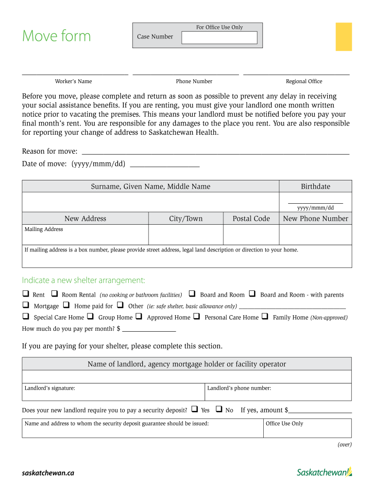 Saskatchewan Assistance Move Form 1006 2012-2025